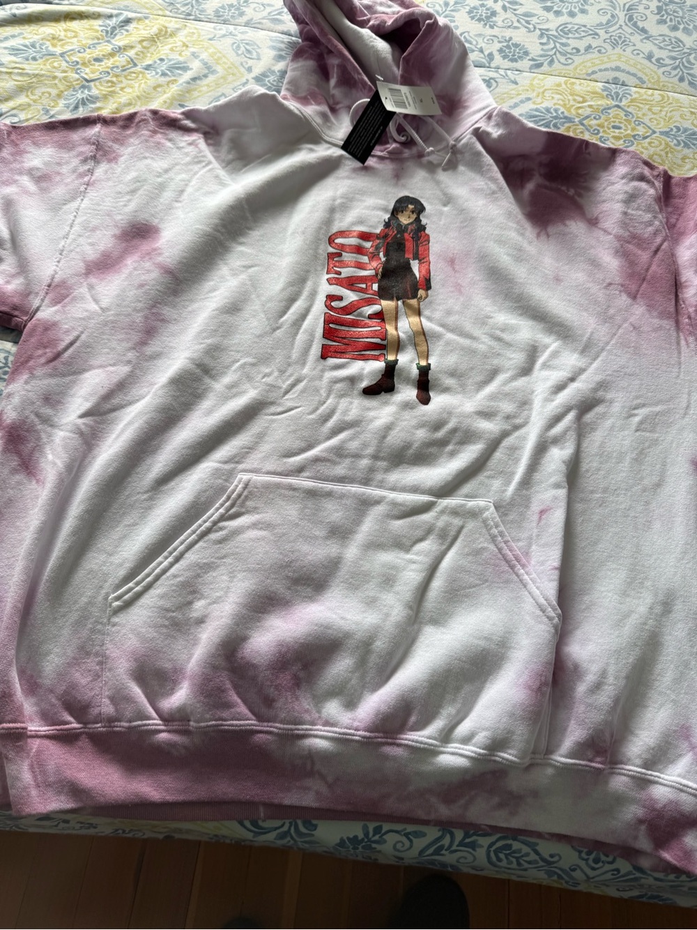 Evangelion Men’s Graphic Tie-Dye Fleece Hoodie White & Pink